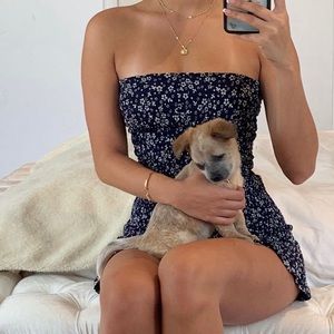 Reformation Chantilly Mini Dress - Blue & White Floral Strapless Ruched Bodycon